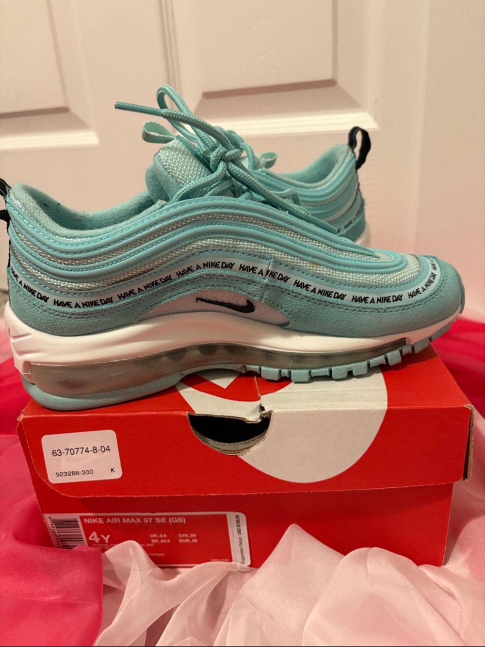 Nike Kid’s Air Max 97 GS Mint Teal Sneakers - Picture 4 of 13